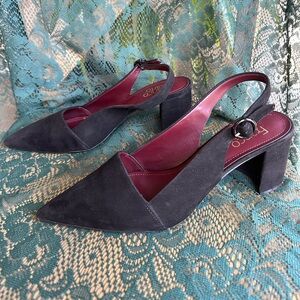 Franco Sarto Racer Slingback Black Faux Suede Pumps